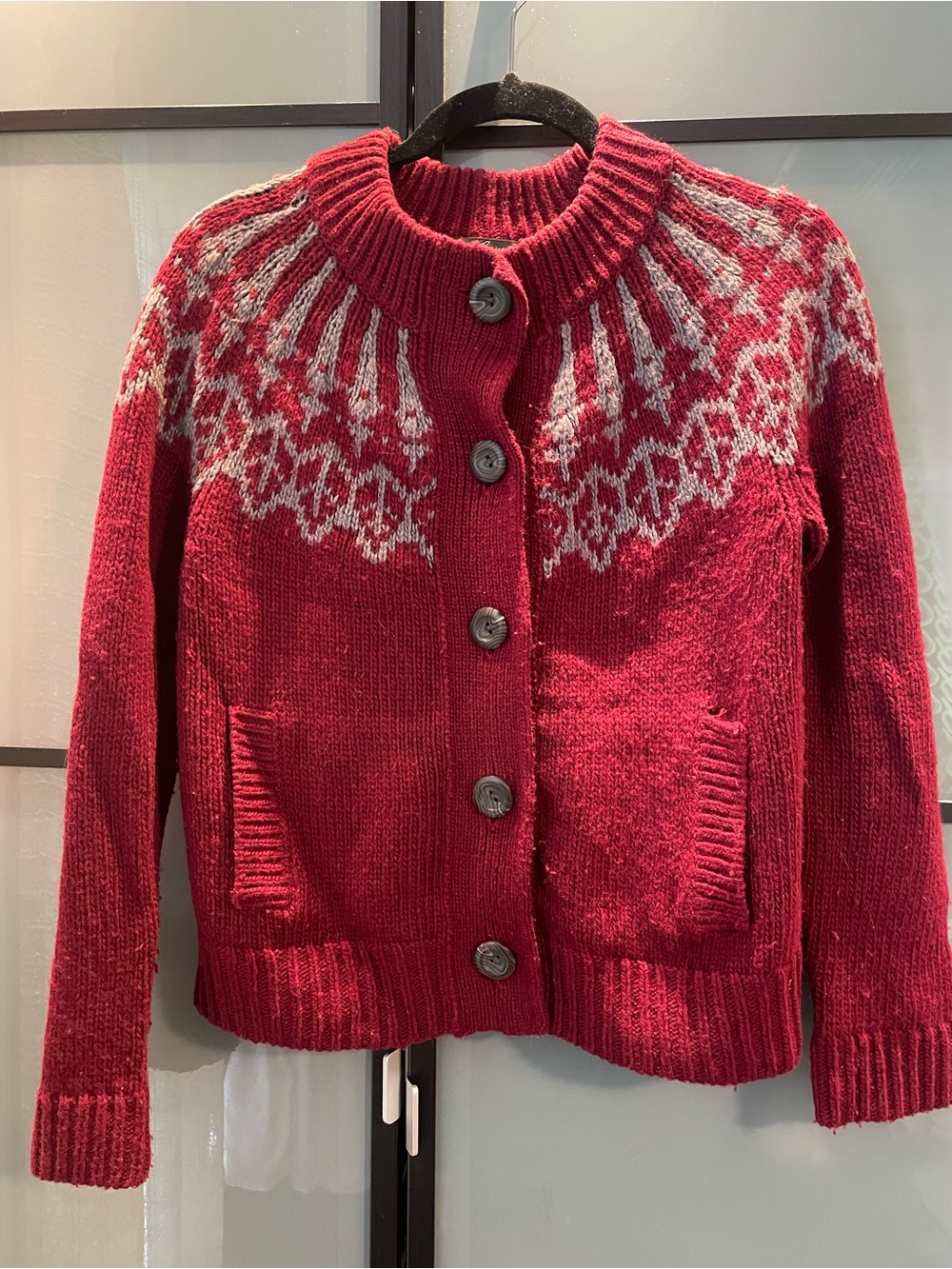 Vintage Eddie Bauer Red Nordic Yoke Button Cardigan